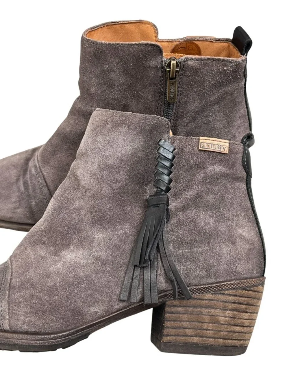 Pikolinos Baqueira Taupe Suede Comfort Tassle Ankle Booties EU 40 US 9-9.5